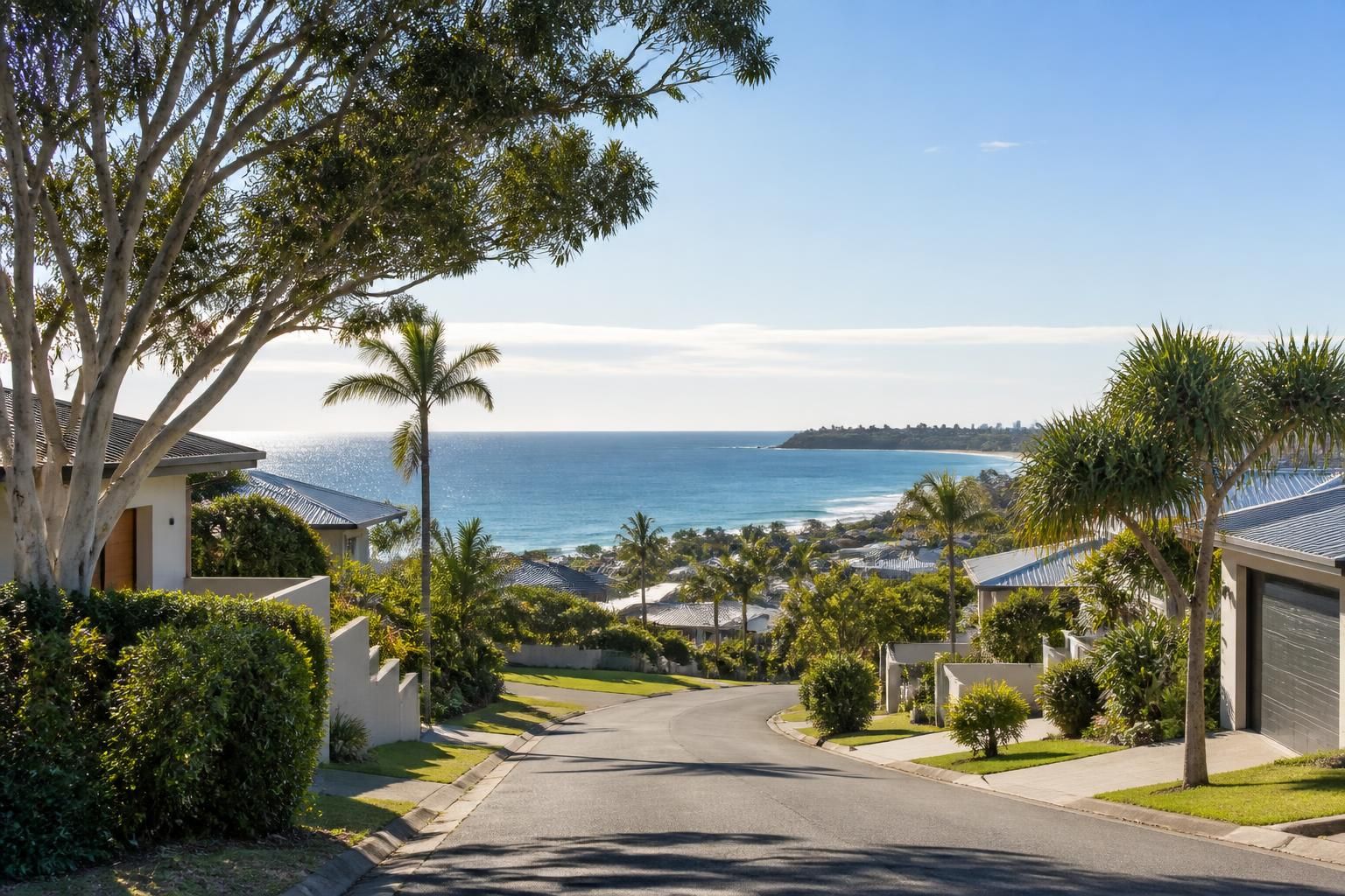 Welcoming Sunshine Coast neighborhood with bright coastal greenery.